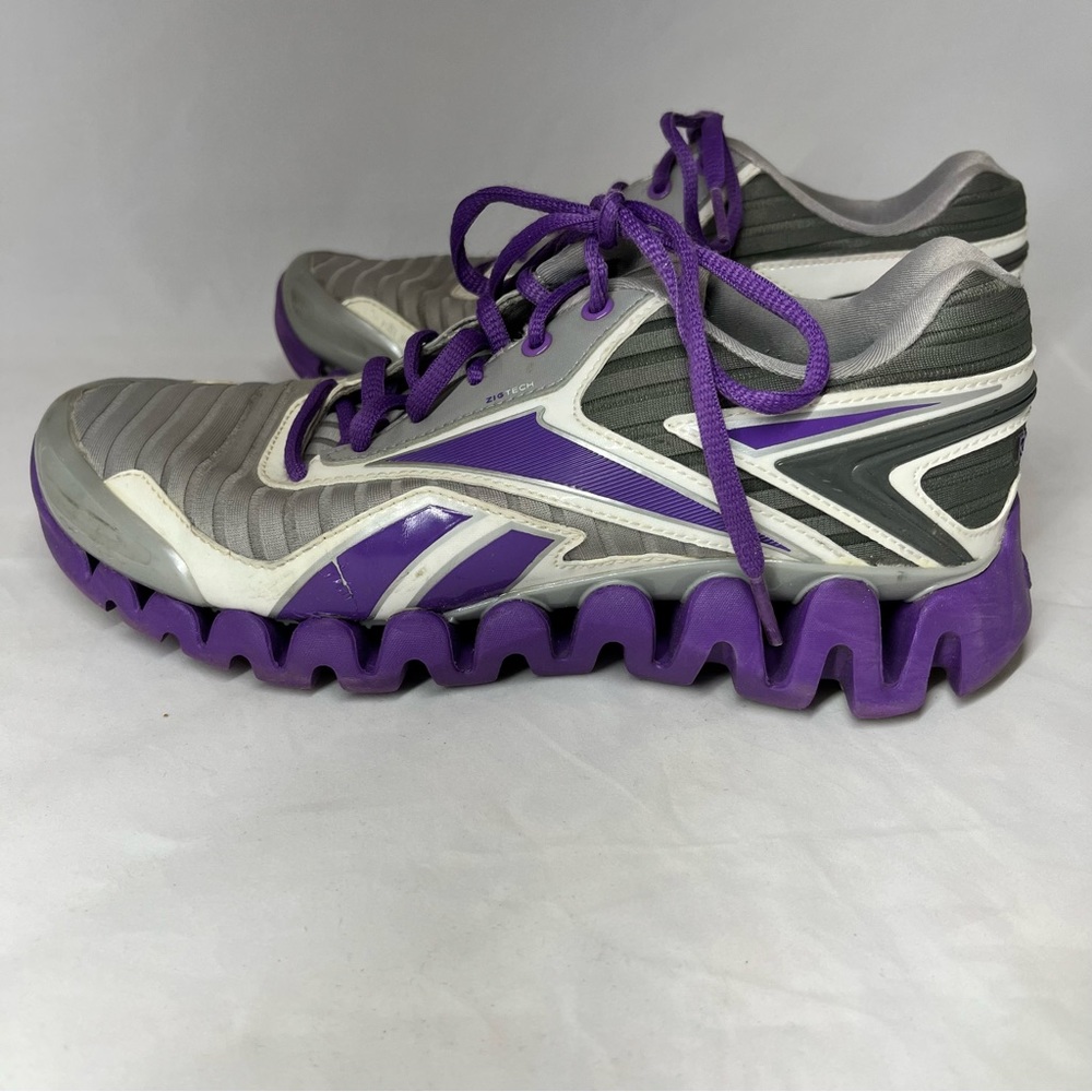 Reebok ZigTech Running Shoes Womens 8 Grey Purple Athletic Sneakers